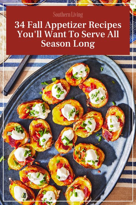 There's no shortage of reasons to celebrate during the fall. The season is filled with gatherings, from game day tailgates to fall festivals to al fresco dinner parties and more. Of course, no party is complete without plenty of delicious food, starting with the appetizers. From queso made with sweet potatoes to air fryer chicken wings to classic dip made with Rotel, these fall appetizer ideas will help welcome your guests if you're entertaining in your home or are great to take along to a potluck where you don't want to show up empty handed. #tailgate #fall #appetizers #holidayappetizers #partyfood #partyappetizers Fall Finger Foods For Party, Fall Appetizer Recipes, Fall Appetizers For Party, Fall Party Appetizers, Room Temperature Appetizers, Fall Finger Foods, Comfort Food Appetizers, Cranberry Appetizer, Fall Recipes Appetizers