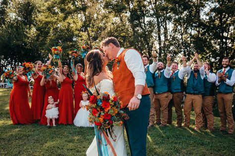 Teal and Orange Wedding Colors Terra Cotta And Teal Wedding, Burnt Orange And Teal Bridesmaid Dresses, Teal And Orange Wedding Bouquet, Teal Burnt Orange And Peach Wedding, Dark Teal And Rust Orange Wedding, Teal And Burnt Orange Wedding, Burnt Orange And Teal Wedding, Burnt Orange Wedding Colors, Teal Groomsmen