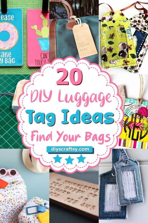 DIY Luggage Tag Ideas How To Make Luggage Stand Out, Diy Luggage Tags Easy No Sew, Luggage Labels Diy, Homemade Luggage Tags, Suitcase Identifier Diy, Sew Luggage Tag Free Pattern, Suitcase Tags Ideas, Cricut Suitcase Ideas, Creative Luggage Tags