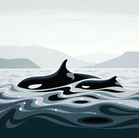 Orca Painting, Pender Island, Killer Whale Tattoo, Waves Artwork, Orca Design, Workstation Ideas, Sea Life Wallpaper, Orca Art, Bison Art