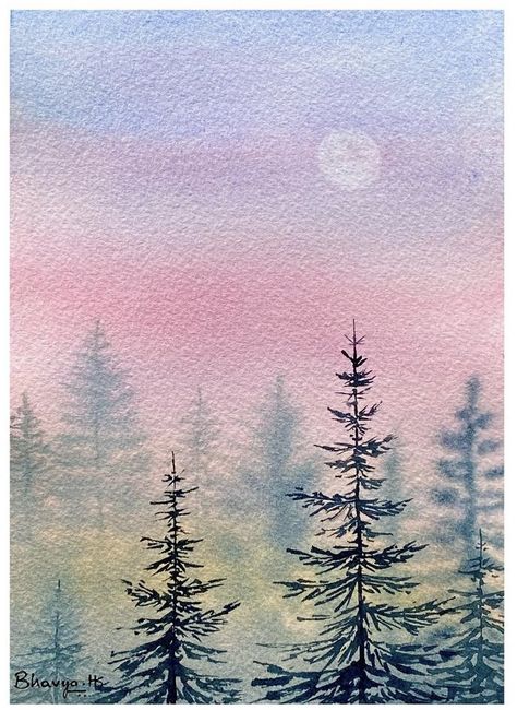 Watercolor Cute Paintings, Themes For Painting, Simple Painting Watercolor, Mini Watercolor Paintings Simple, Simple Flower Watercolor Paintings, Painting Trees Watercolor, Aquarela Painting Ideas, Creative Watercolor Paintings Ideas, Mini Paintings Watercolor