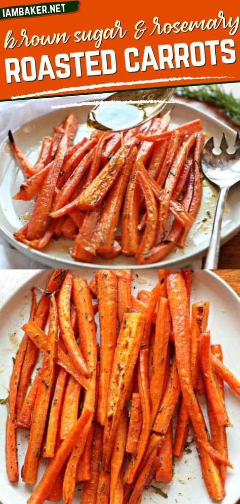 Christmas Carrots Side Dishes, Brown Sugar Roasted Carrots, Christmas Dinner Side Dishes, Roasted Veggies Recipe, Christmas Dinner Sides, Carrots Side Dish, Glazed Carrots Recipe, Rosemary Recipes, Favorite Christmas Recipes