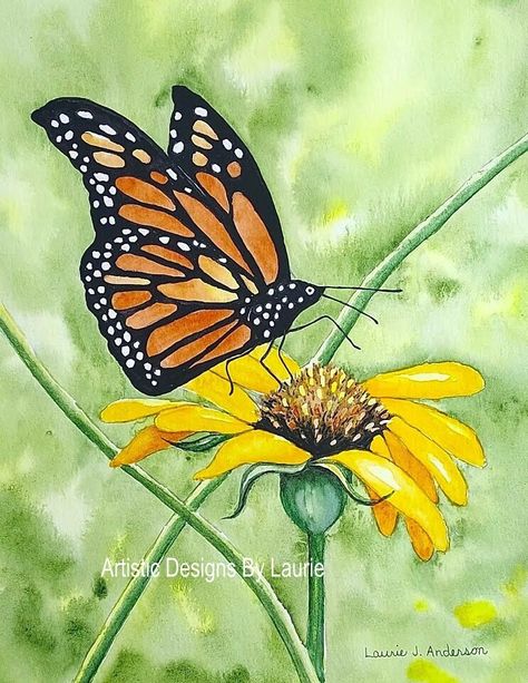 Monarch butterfly on flower art print created from my original watercolor painting. Watermark will not be on print. See second image showing print with mat. - 5x7 matted to 8x10 (mat is white) - clear sleeve - backing behind print Painted Monarch Butterfly, Butterfly On Flower Painting, Butterfly On Flower Drawing, 8x10 Canvas Painting Ideas, Monarch Butterfly On Flower, Monarch Butterfly Watercolor, Monarch Butterfly Painting, Monarch Butterflies Art, Butterfly Acrylic Painting