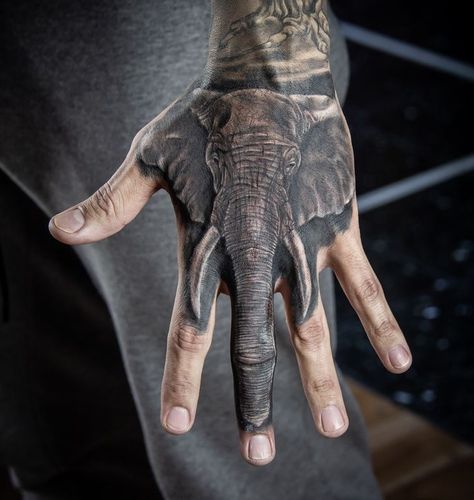 Elephant Hand Tattoo Men, Animal Hand Tattoos For Guys, Elephant Tattoo Hand, Gorilla Hand Tattoo, Black Elephant Tattoo, Animal Hand Tattoo, Elephant Hand Tattoo, Gorilla Tattoo Design, Elephant Tattoo On Hand