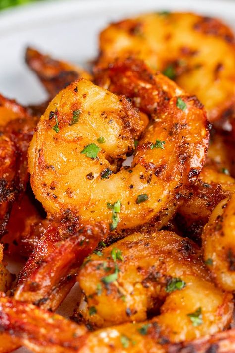 Easy Air Fryer Shrimp - The Stay At Home Chef Shrimp In Airfryer, Air Fryer Frozen Shrimp, Easy Air Fryer Shrimp, Shrimp In Air Fryer, Shrimp Air Fryer, Shrimp In The Air Fryer, Shrimp And Spinach Recipes, Jumbo Shrimp Recipes, Air Fryer Shrimp