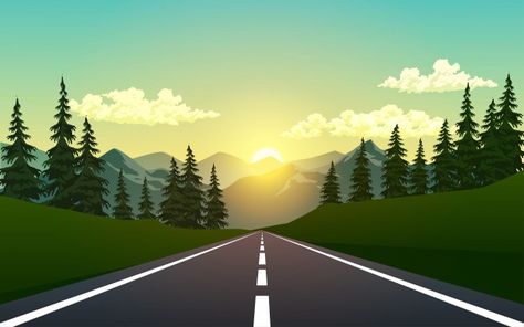 Empty road in the forest Premium Vector | Premium Vector #Freepik #vector #background #tree #nature #mountain Nissan 350z Wallpapers, Foreground Middleground Background, Road Drawing, Cartoon Mountain, Background Tree, Road Vector, Landscape Wallpapers, Empty Road, Forest Drawing