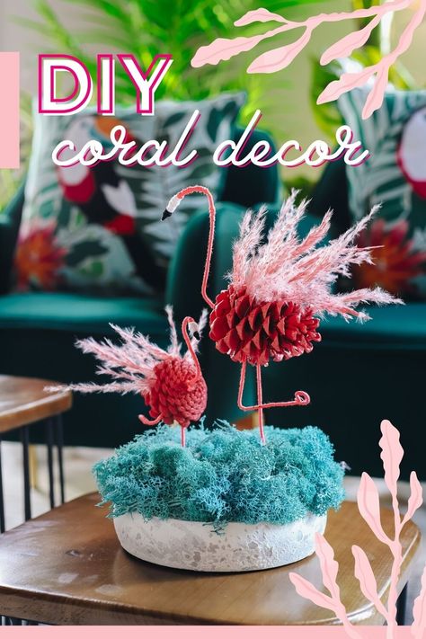 Flamingo Diy Crafts, Flamingo Centerpiece, Flamingo Projects, Yard Flamingos, Bbq Baby Shower, Flamingo Craft, Cone Crafts, Coral Decor, Diy Pinecone