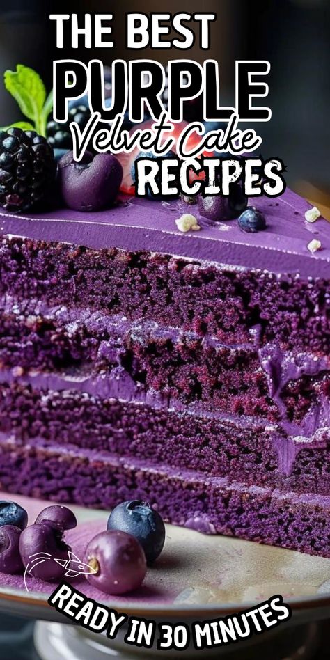 Purple Velvet Cake Best Birthday Food Ideas, Purple Velvet Cake With Cream Cheese Icing, Rainbow Velvet Cake, Purple Cake Recipe, Moist Dense Chocolate Cake, The Best Cake Ever, Purple Velvet Cake Recipe Easy, Purple And Gold Cake Ideas, Baked Deserts Recipes