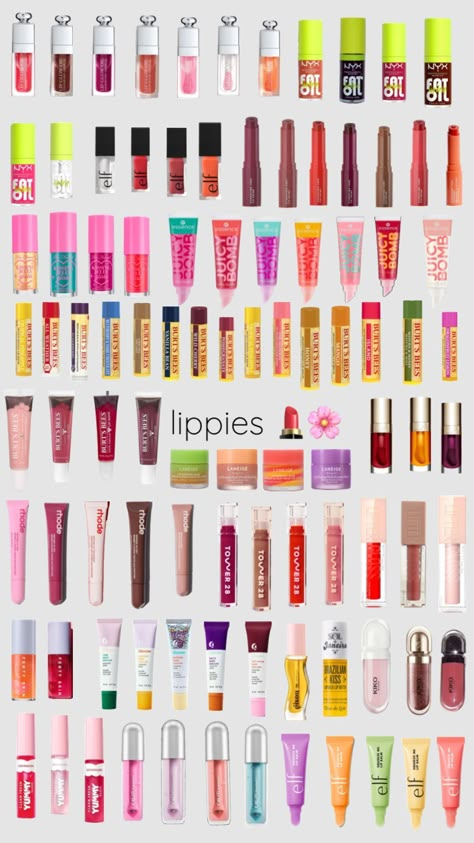 I 💗 lippies Trendy Lip Products, Lip Balm Ideas, Best Lippies, Lippies Recommendation, Lip Products Collection, Lippies Collection, Lip Gloss Sephora, Makeup Collage, Preppy Makeup