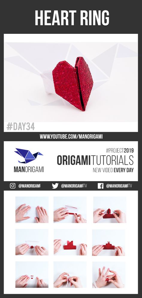 You can fold this easy paper heart ring without origami skills! For this origami paper valentines heart ring gift i used 1 sheet of paper, size 15x15 cm. I made for you a very simple and easy step by step origami tutorial. You will be able to fold this diy easy paper valentines heart ring in only a few Minutes! No glue, no scissors. Use it as decoration or valentines day gift. Hope you enjoy this papercraft model! You'll find a lot of other how to make paper art on my youtube channel. Origami Heart Ring Step By Step, Paper Ring Step By Step, How To Make A Paper Ring Step By Step, How To Make Paper Rings Step By Step, Origami Ring Step By Step, Paper Heart Ring, Easter Diy Kids, Step By Step Origami, Valentines Origami