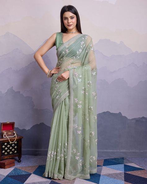 CATALOG: 14712 Shimmer Chiffon Designer Sequance Embroidery Work Heavy Partywear Trendy Fashion Saree Just click on the link for any assistance: https://wa.me/919409462680 #ShortKurti #CasualWear #Fancy #Ethnic #Designer #Kurti #ShortKurti #Smart #Dress #Saree #SalwarKameez #EthnicDress #LoveForEthnic #FestiveWear #Shopping #Family #Gift #Girlish #Wedding #Function #Party #HerDress #Wardrobe #bollywoodstylefile #Gowns #ReadymadeDress #KurtiBottomSet #coordsetstyle #Lehenga #LehengaSet Green Saree Look, Pastel Green Saree, Green Chiffon Saree, Shimmer Saree, Women's Traditional & Ceremonial Clothing, Sequins Saree, Bollywood Dress, Purple Saree, Green Saree