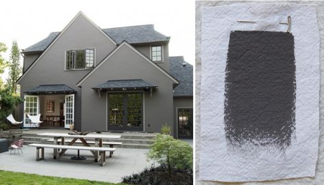 Best Exterior Gray Outdoor House Paint Color, Benjamin Moore Bear Creek, Gardenista Outdoor House Paint Colors, Grey House Paint, Outdoor House Paint, Benjamin Moore Exterior, Exterior Gray Paint, Best Exterior Paint, Exterior House Color, Stucco Homes, Pintura Exterior