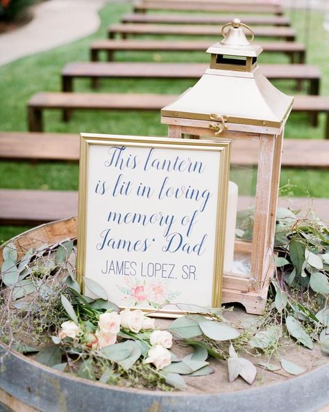 Wedding memorial lantern for ceremony #wedding #ceremony #inmemoryof #family #lovedone #tribute #memorial Memory Lantern Wedding, In Memory Of Wedding Ideas, Pastel Pink Weddings, Memory Table Wedding, Memorial Lanterns, Wedding Ceremony Ideas, Memory Table, Weddings By Color, Blue Photo