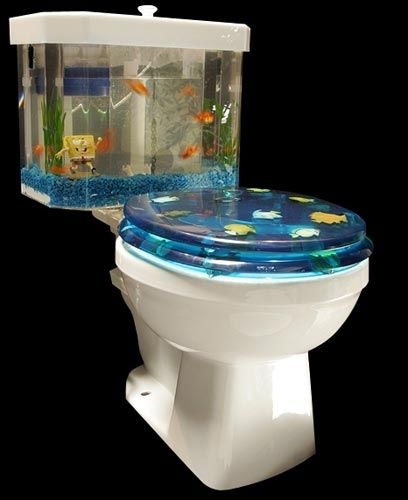 A Spongebob toilet? Really??!! Wow...... Who lives in a toilet bowl under the sea? Weird Furniture, Cool Fish Tanks, Cool Fish, Aquarium Design, Tanked Aquariums, Toilet Tank, Flush Toilet, Cool Inventions, Kids' Bathroom