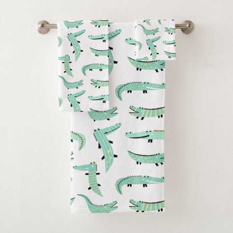 Alligators All Around Bath Towel Set - teal bathroom accessories Teal Bathroom Accessories, Teal Bathroom, Bathroom Items, Bathroom Towel, Bath Towel Sets, Acrylic Art Print, Dorm Room Decor, Kids' Bathroom, Metal Art Prints