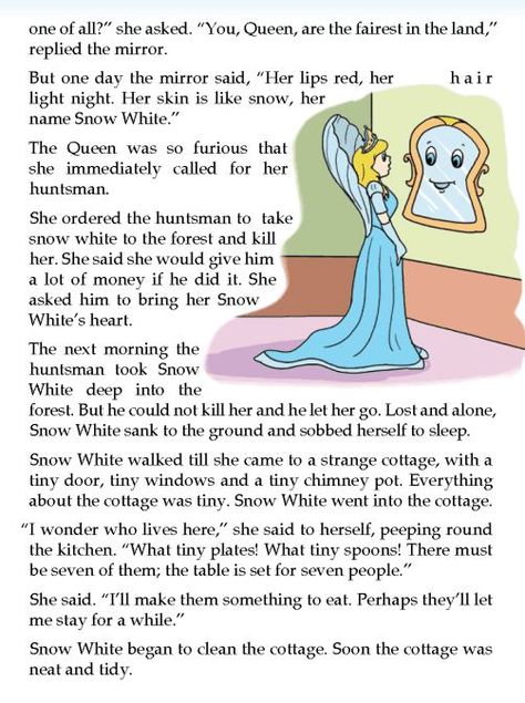 Snow White Short Story, Snow White Story, 1st Grade English, Comprehension Kindergarten, Stories With Moral Lessons, English Moral Stories, Fairy Tales Unit, Poems In English, Short Moral Stories