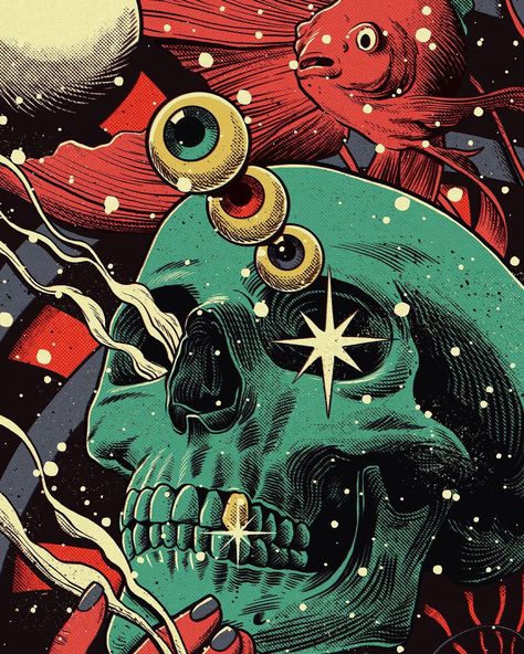 Pedro Correa on Instagram: “Universe 💀 🐠 🪐 Digital illustration (Photoshop) . . . #illustration #drawing #digitalillustration #skull #trippy #trippyart #psychedelic…” Pedro Correa Art, Trippy Skull Art, Trippy Draw, Skull Trippy, Animal Skull Drawing, Studio Mural, Trippy Illustration, Trippy Skull, Universe Illustration