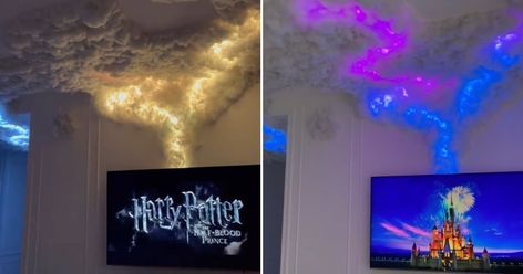 Thunder Cloud Ceiling, Dark And Stormy Night, Diy Floating Candles, Cloud Ceiling, Wall Trends, Dark And Stormy, Diy Glow, Halloween Bedroom, Halloween Film