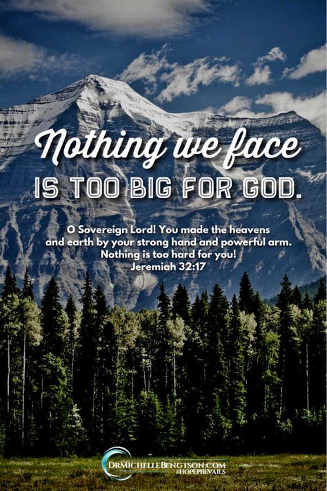 God is sovereign. Nothing we face is too big for God. Jeremiah 32:17 Read more for 5 essential elements I've learned by intentionally learning to #trustGod more. God Is Sovereign Quotes, God Confidence, Jeremiah 32 17, Bible Verse Jeremiah 33:3, God In Everything, Jeremiah 32:17 Kjv, Bible Verses About Fear, Bible Verse Jeremiah 17:14, Jeremiah 30:17 Health