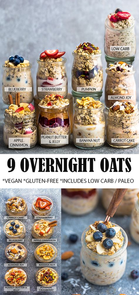 Makanan Rendah Kalori, Vegan Overnight Oats, Easy Overnight Oats, Oat Recipes Healthy, Plats Healthy, Overnight Oats Recipe Healthy, Overnight Oat, Overnight Oats Healthy, Overnight Oatmeal