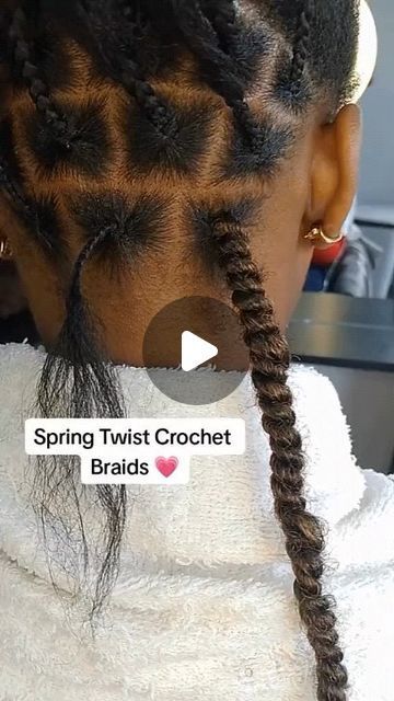 Textured Hair Education | Spring Twist Crochet Braids. ✨  🎥 @braidstribe | Instagram Womens Braided Hairstyles Black, Pre Braided Crochet Braids, How To Crochet Twist Braids, Rubber Band Two Strand Twist, Spring Twists Tutorial, How To Do Spring Twist Braids, Braid And Twist Combo, Spring Twist Tutorial, No Braid Crochet Hairstyles