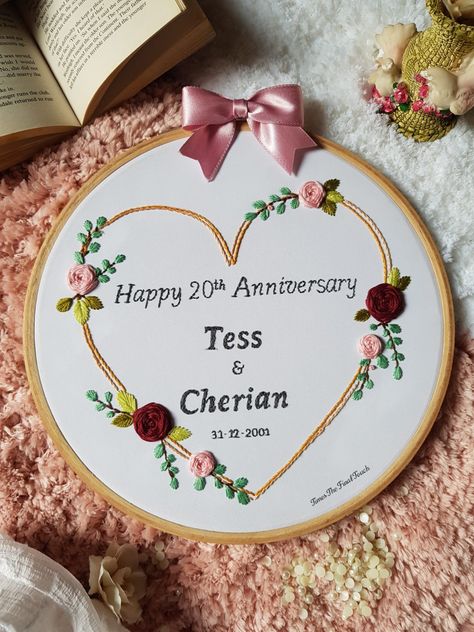 Happy Anniversary Embroidery, Anniversary Embroidery Designs, Wedding Anniversary Embroidery, Anniversary Embroidery Hoop, Embroidery Anniversary, Husband Surprise, Anniversary Embroidery, Drawing Embroidery, Tshirt Embroidery