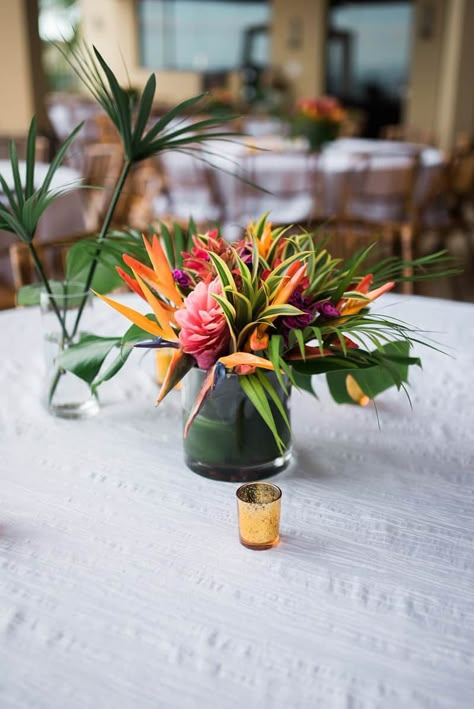 Tropical Wedding Centerpieces, Tropical Wedding Reception, Tropical Centerpieces, Tropical Destination Wedding, Tropical Wedding Theme, Tropical Wedding Decor, Tropical Floral Arrangements, Tropical Flower Arrangements, Tropical Wedding Inspiration