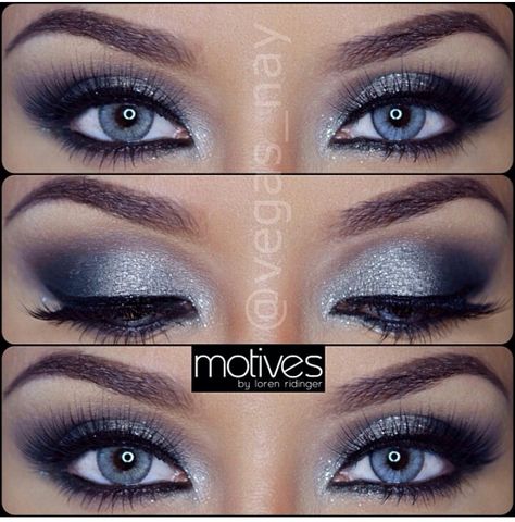 Beautiful hoilday makeup Grey Smokey Eye, Grey Eye Makeup, Formal Makeup, Valentines Makeup, Makijaż Smokey Eye, Eye Makeup Tips, Blue Makeup, Makeup Goals, Blue Eye Makeup