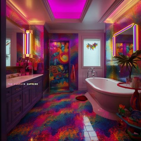 Rainbow Rooms, Fantasy Bathroom, Rainbow Themed Bedroom, Colourful Room, Futuristic Room, Alternative Home Decor, Rainbow Bedroom, Fairytale House, Rainbow House