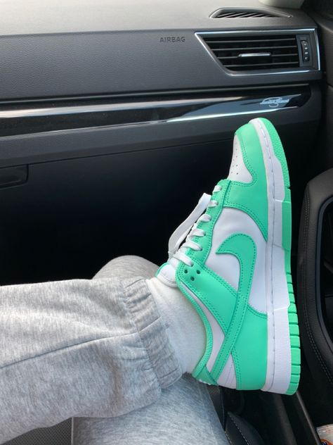 Teal Dunks Outfit, Dunk Green, Hoco 2023, Dunks Outfit, Teal Nikes, Custom Nike Shoes, Shoe Ideas, Custom Nike, Cute Nike Shoes