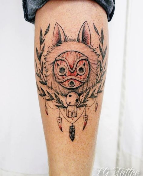 Princess Mononoke Mask Tattoo, Mononoke Mask Tattoo, Tattoos For Leg, Miyazaki Tattoo, Princess Mononoke Tattoo, Tatuaje Studio Ghibli, Forearm Cover Up Tattoos, Ghibli Tattoos, Studio Ghibli Tattoo