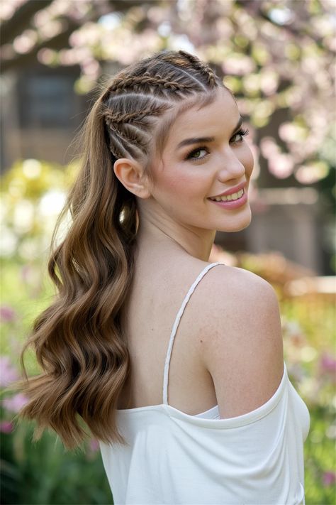 Elevate your look with these stunning braided hairstyles that feature a trendy half up half down design. This hairstyle beautifully combines the sophistication of braids with the casual charm of leaving hair down, perfect for any occasion. Whether you're heading to a wedding or enjoying a day out, this style will turn heads and keep you looking effortlessly chic. Explore the elegance of braided hairstyles today! Half Up Half Down With Braid On Top, Half Head Braid Hairstyles, Braids Half Head, Safe Hairstyles, Half Head Braids, Natural Cornrows, Winter Hairstyles For Black Women, Half Down Braided Hairstyles, Down Braided Hairstyles