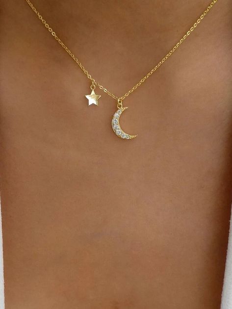 Lover Necklace, Astrology Necklace, Necklace Moon, Star Charm Necklace, Lovers Necklace, Gold Charm Necklace, Gold Moon, Fancy Jewelry, Silver Moon