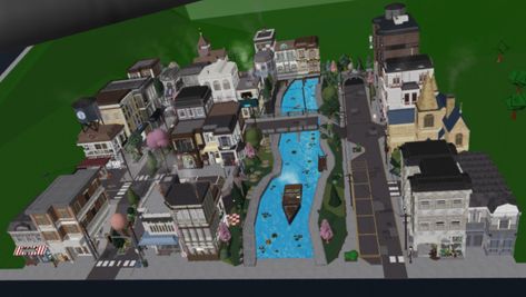 Blox Burg Town Ideas, Bloxburg House Ideas Detailed, Bloc Burg City Layout, Bloxburg Parking Lot Ideas, City In Bloxburg Layout, Cute Towns In Bloxburg, Roblox Town Ideas, Bloxburg House Detailed, City In Bloxburg