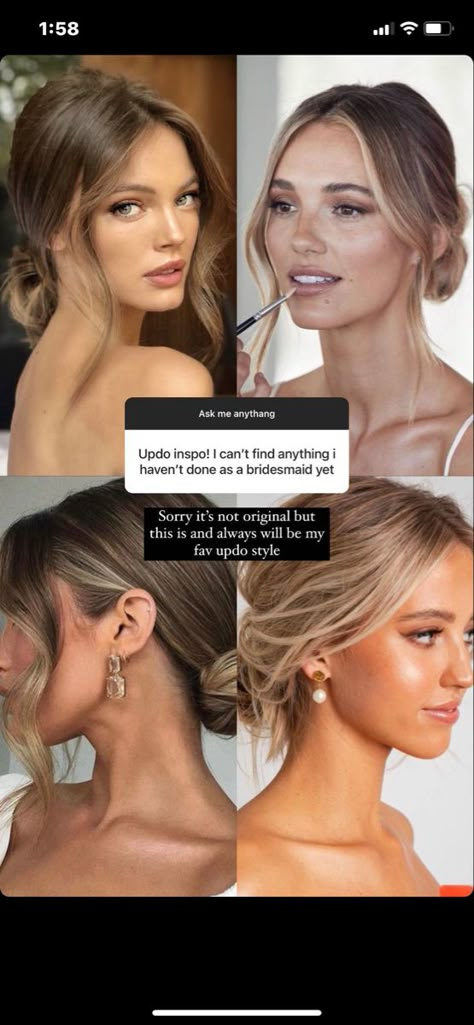 Bridesmaid Hair 2023 Trends, Black Tie Wedding Updo, Sleek Updo Bride, Messy Ponytail Front View, Hair Styles For Beach Wedding Guest, Middle Part Up Do Wedding, Wedding Hair Guest Updo, Day Wedding Hair Guest, Front Bridal Updo