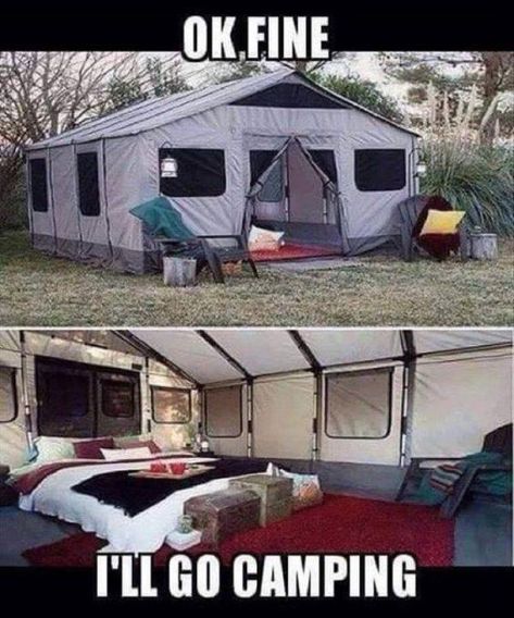 Ok fine, I'll go camping! #camping #glamping #campinglife    https://isupportlawandorderstore.com/protection-survival    #HappyCamper  #camping #camper #ILoveCamping #CampingHacks Tenda Camping, Retro Camping, Family Tent Camping, Safari Tent, Family Tent, Camping Checklist, Camping Glamping, Camping Supplies, Camping Fun