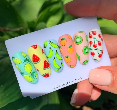 Fruits On Nails, Fruits Nails Design, Summer Fruit Nail Art, Nail Fruit Designs, Fruits Nail Art, Fruits Nails, Spring Nail 2023, Nail 2023 Spring, Nail Art Fruit