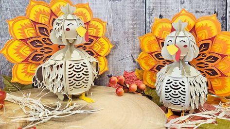 3D Turkey Centerpiece for Thanksgiving 🦃 Slot-Together Design - Craft with Sarah 3d Turkey, Turkey Template, Paper Turkey, Detailed Mandala, Turkey Craft, Cricut Craft, Cricut Cards, Bobble Head, Fall Thanksgiving