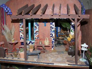 Adobe Courtyard, Santa Fe Interiors, Southwest Living, Dollhouse Rug, Adobe House, Miniature Rooms, Miniature Kitchen, Barbie House, Miniature Houses