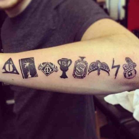 Really great Harry Potter tattoo of all the horcruxes. Horcruxes Tattoo, Voldemort's Horcruxes, Horcrux Tattoo, 7 Horcruxes, Coolest Tattoos, Map Tattoo, Hp Tattoo, Potter Tattoo, Health Tattoo