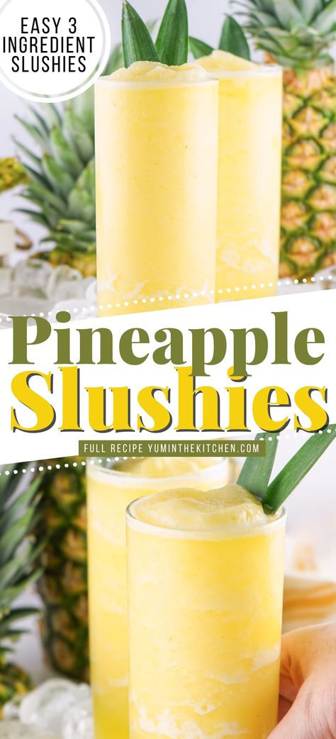 Pineapple Slush, Frozen Fruit Drinks, Drinks With Pineapple Juice, Slushy Drinks, Slush Recipes, Frozen Drink Recipes, Fruit Slush, Slushie Recipe, Frozen Drink