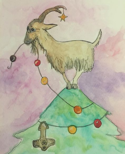 Christmas Goat Drawing, Goat Signs, Clay Snowflakes, Yule Aesthetic, Pottery Images, Cartoon Goat, Secular Christmas, Goat Paintings, Christmas Goat