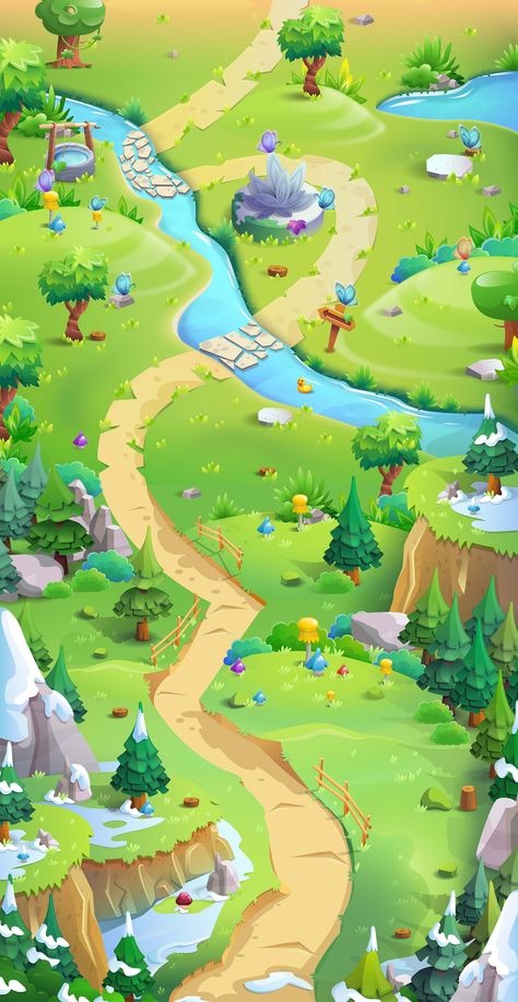 World Map Game, Game Landscape, Game Design Concept, Game Design Art, 2d Landscape, Nature Games, Background Game, Map Game, Game Background Art