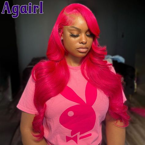 Rose Pink 13X4 Ready Go Lace Frontal Body Wave Wig Transparent 13x6 Wavy Human Hair Wigs 99J Red Dark Pink Wigs For Black Women, Hot Pink Wig, Wavy Human Hair Wigs, Pink Wig, Wave Wig, Remy Hair Extensions, Body Wave Wig, Lace Closure Wig, Birthday Photoshoot