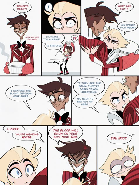 Credit to notherpuppet on X Alastor Comic, Lgbtq Funny, Hotel Trivago, H Hotel, Monster Hotel, Alastor Hazbin Hotel, Vivziepop Hazbin Hotel, Haikyuu Manga, Very Funny Pictures