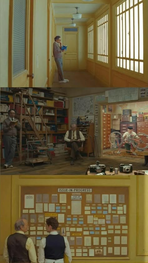 Wes Anderson's new film The French Dispatch. Yellow Wes Anderson Yellow Aesthetic, The French Dispatch Stills, Wes Anderson Movie Scenes, Wes Anderson Movie Stills, The French Dispatch Wallpaper, Wes Anderson Scenes, Wes Anderson Shots, West Anderson Aesthetic, The French Dispatch Aesthetic