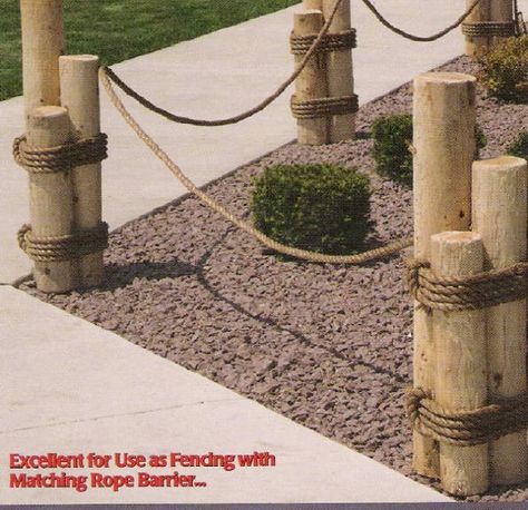 rope outdoor railing | Nautical Rope Railings mkmcedarcreations.com (similiar to what I like ... Nautical Landscaping, Dekoratívne Vence, Ormanlık Alan, Hamptons Decor, Backyard Garden Layout, Backyard Beach, Landscaping Tips, Design Exterior, Beach Gardens