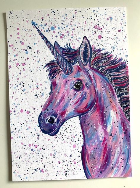 Unicorn Painting Canvas, A4 Painting, Beautiful Acrylic Painting, Unicorn Purple, Unicorn Canvas, Unicorn Decor, Unicorn Painting, Acrylic Painting Diy, Collage Art Projects