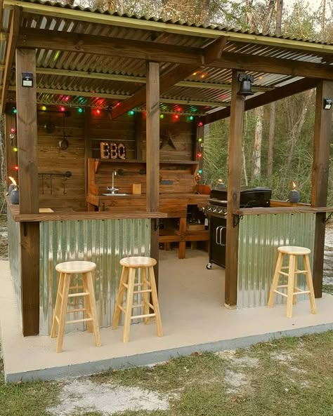 say we knock down garage- add shed & have BBQ idea extended off the shed. Build A Bbq, Outdoor Grill Station, Diy Outdoor Bar, Bar Outdoor, Kitchen Design Layout, Outdoor Kitchen Bars, Outdoor Patio Bar, Outdoor Bbq Kitchen, Outdoor Kitchen Ideas