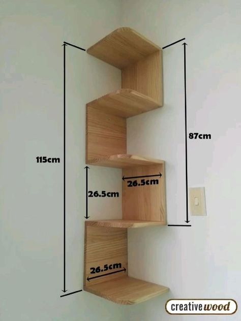 Corner Bookshelf Ideas Bedroom, Muebles Esquineros Ideas, Ideas Para Repisas, Melamina Ideas, Corner Shelf Diy, Corner Shelves Ideas, Diy Corner Shelves, Diy Corner Shelf, Reka Bentuk Bilik Tidur